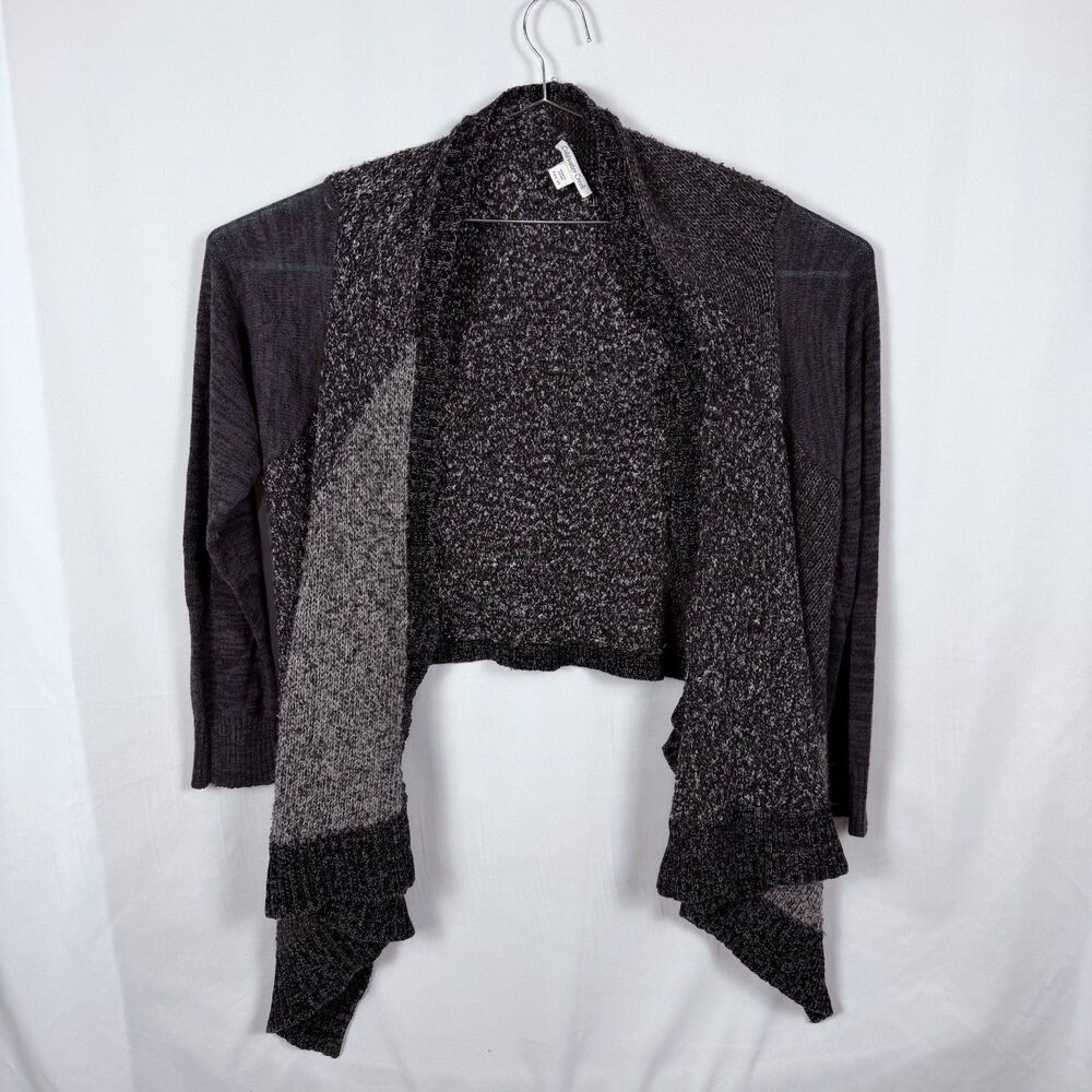 Coldwater Creek Black Gray Open Front Waterfall Cardigan Sweater Size L
